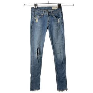 Rag & Bone‎ Skinny Jeans Size 24 Frayed Hem Distressed Ripped Denim With Flaw